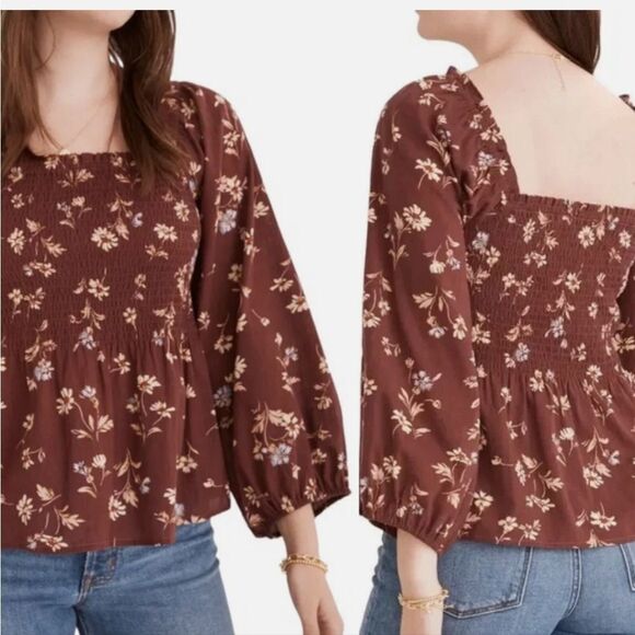 Madewell Tops - Madewell Lucie Smocked Square Neck Cotton Floral Cottage Top 10